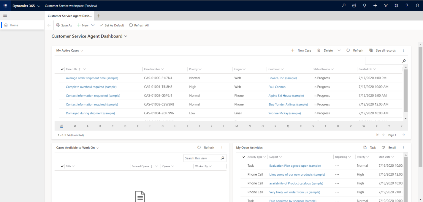 Agent dashboard