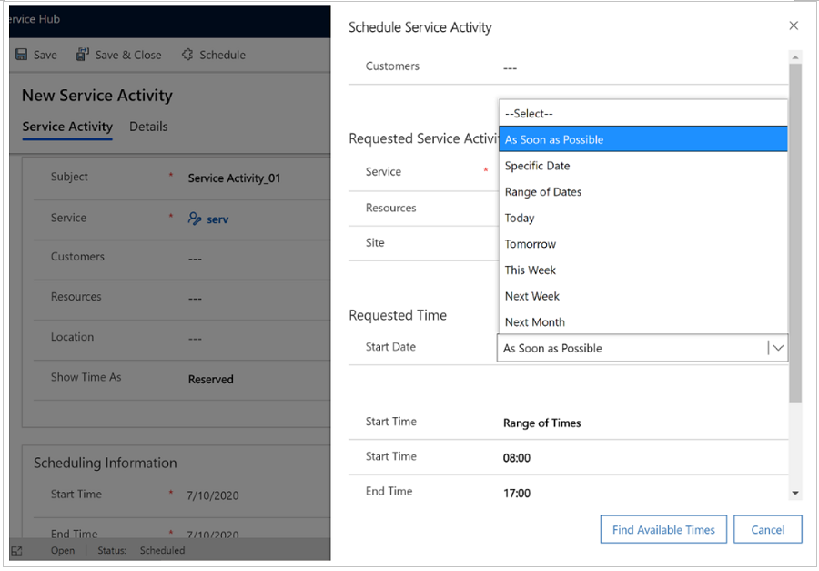 Scheduling service activity